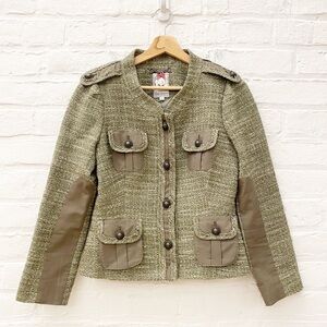 Anthropologie || Yoana Baraschi Tweed Military Jacket Blazer Green 4